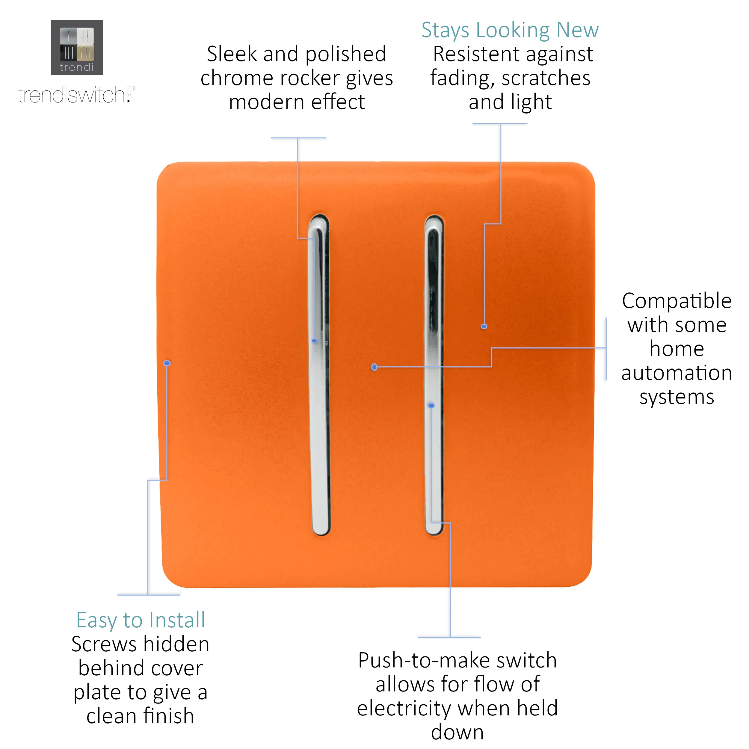 2 Gang Retractive Home Auto.Switch Orange ART-SSR2OR  Trendi Orange